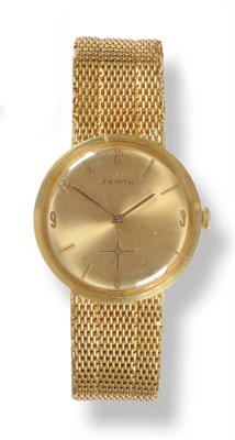 Lot 395 - An 18ct Gold Wristwatch, signed Zenith, circa 1965, 17-jewel lever movement numbered 5016895,...