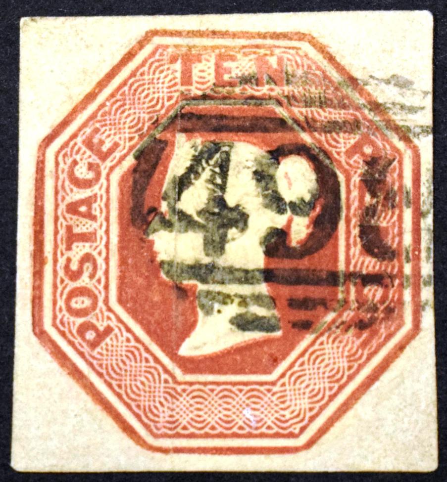 Lot 500 - QV 10d Embossed- Superb Used example with 4 clear margins. Cat £1500.