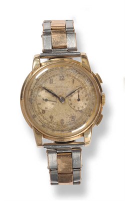 Lot 397 - A Rare 9ct Gold Chronograph Wristwatch, signed Longines, 1946, gilt finished lever movement...