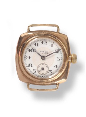 Lot 399 - A Rare 9ct Gold Cushion Shaped Wristwatch, signed Rolex, Oyster, Ref: 2081, 1936, 15-jewel...