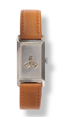 Lot 402 - A Silver Jump Hour Rectangular Wristwatch, 1932, 15-jewel lever movement signed Cut & Comp.Bal.A.I