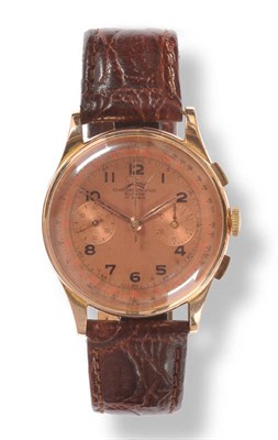 Lot 405 - A Chronograph Wristwatch, circa 1950, nickel finished lever movement, gilt coloured dial with...