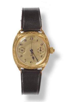 Lot 406 - An Early 18ct Gold Single Push Chronograph Wristwatch, circa 1925, nickel finished lever...