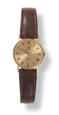 Lot 407 - A Lady's 18ct Gold Wristwatch, signed Rolex, Geneve, model: Cellini, Ref: 3810, 1976, (calibre...