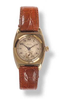 Lot 409 - A 9ct Gold Tonneau Shaped Wristwatch, signed Rolex, Oyster, retailed by Horsfall, 1933,...