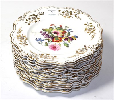 Lot 3 - ^ A set of twelve 19th century plates with floral and gilt decoration