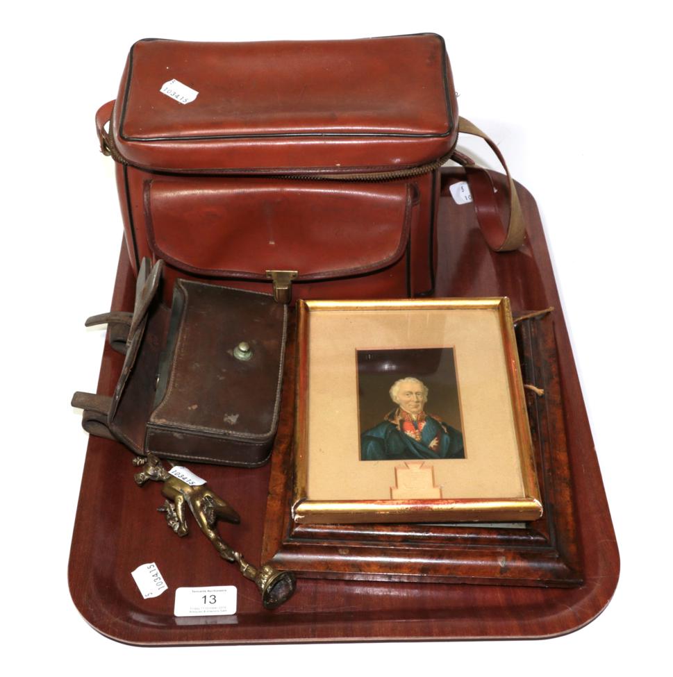 Lot 13 - Two Baxter prints, Nelson and Wellington; a Zeiss camera in case; a leather cased sandwich box; and