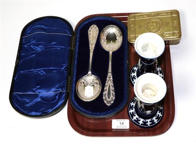 Lot 14 - A pair of late Victorian silver berry spoons, Sheffield hallmark, original case, a WWI Princess...
