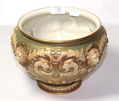 Lot 15 - ^  A Royal Worcester blush ivory jardiniere/planter, with lion mask decoration and puce mark to...