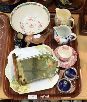 Lot 24 - An 18th century Staffordshire salt glazed pottery bowl and a small collection of ceramic and...