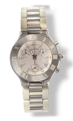 Lot 413 - A Stainless Steel and Rubber Quartz Chronograph Wristwatch, signed Cartier, model: Chronoscaph...