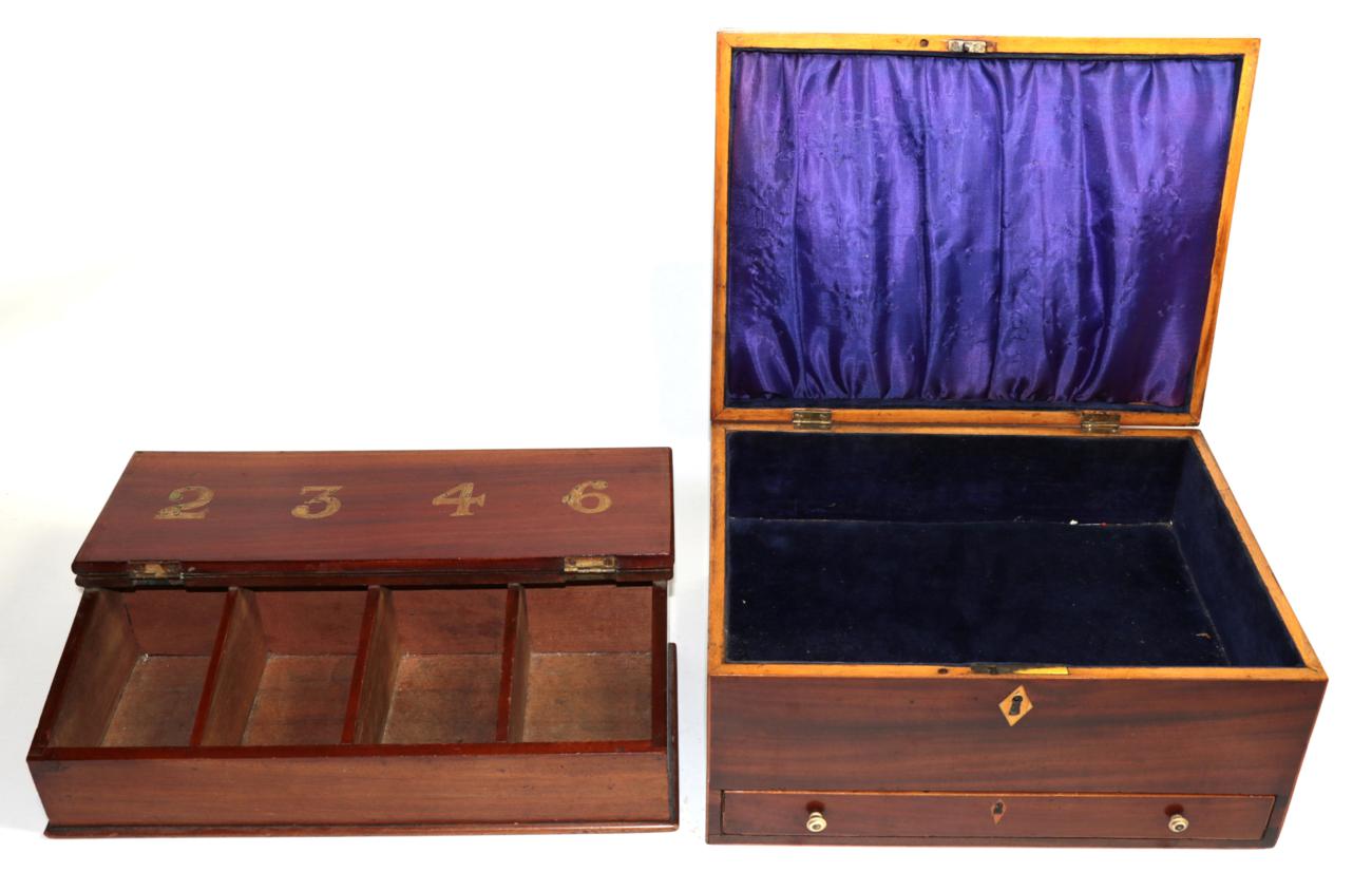 Lot 35 - ^ A 19th century mahogany and boxwood strung hinged box, 33cm wide; and a 19th century mahogany box
