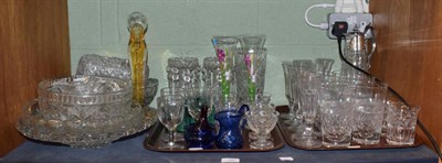 Lot 53 - ^ A quantity of Victorian and later glassware to include a pair of drop lustres, whisky...