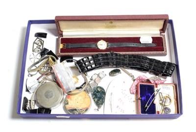 Lot 65 - A 22 carat gold wedding band, a Zenith wristwatch with leather strap, an amethyst pendant and a...