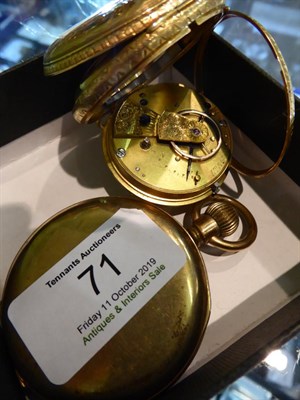 Lot 71 - An 18 carat gold open faced pocket watch and a Thos Russell & Son Liverpool gold plated pocket...