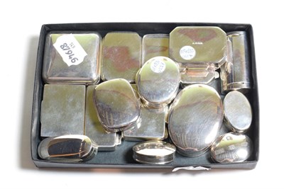 Lot 73 - Sixteen silver boxes, with English marks or English import marks, variously oblong or oval,...