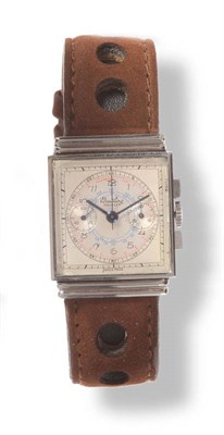 Lot 418 - An Unusual Square Shaped Stainless Steel Chronograph Wristwatch, signed Breitling, circa 1945,...