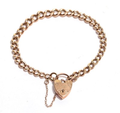 Lot 82 - A curb link bracelet, each link stamped '.375', with a 9 carat gold padlock clasp, length 19cm