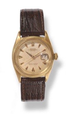 Lot 420 - A Very Rare 18ct Gold Automatic Centre Seconds Wristwatch with so-called Roulette Date Wheel...