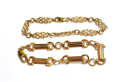Lot 108 - A Celtic link bracelet, stamped '9' and '.375', length 19cm; and a 9 carat gold fancy link...