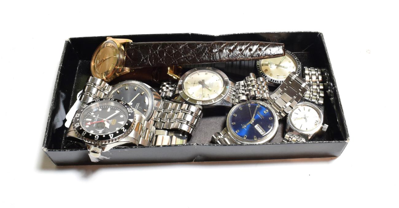Lot 131 - Two automatic wristwatches signed Seiko and Certina, three manual winding wristwatches signed...