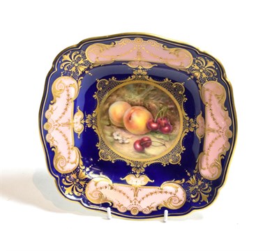Lot 142 - Royal Worcester fruit painted square dish by Sebright (a.f.)