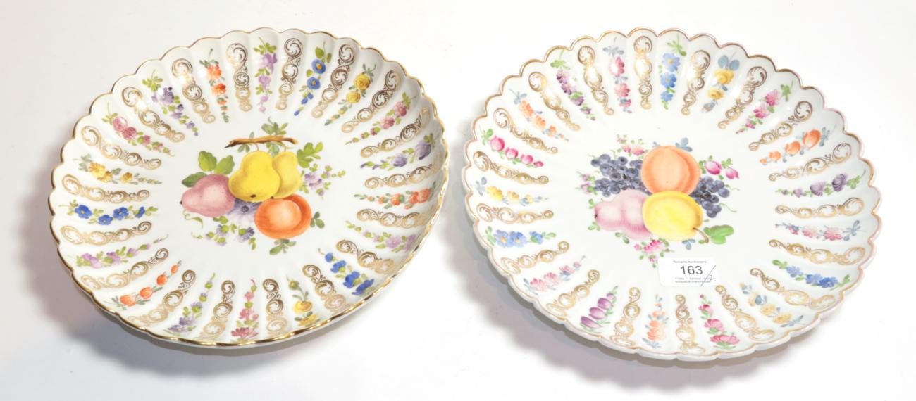 Lot 163 - ^ Meissen floral and fruit decorated scalloped edged plate, diameter 27.5cm and a similar...