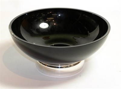 Lot 167 - An Elizabeth II silver-mounted black glass bowl, the mounts by Broadway and Co., Birmingham,...