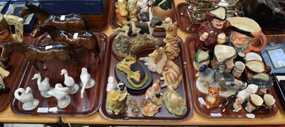 Lot 169 - Three trays of ceramic including Royal Doulton character jugs, Beswick cat, Rosenthal china figure