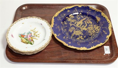 Lot 187 - Three Meissen handpainted porcelain plates, marked as seconds; a Coalport plate (4)