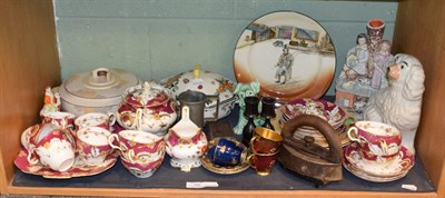 Lot 194 - Shelf of ceramics including tea wares, Staffordshire spill vase and spaniel, Carlton ware...