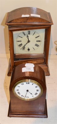 Lot 196 - ^ A late 19th century walnut mantel timepiece; an Edwardian dome top mantel timepiece; and a...