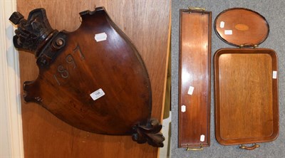 Lot 198 - ^ A Victorian carved mahogany shield surmounted by coronet and date 1897; two rectangular...