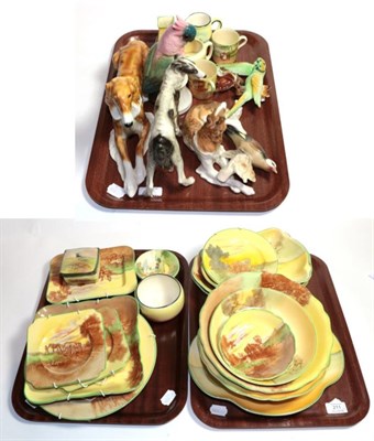 Lot 211 - Three trays including Continental dog figures and a collection of Royal Doulton plates...