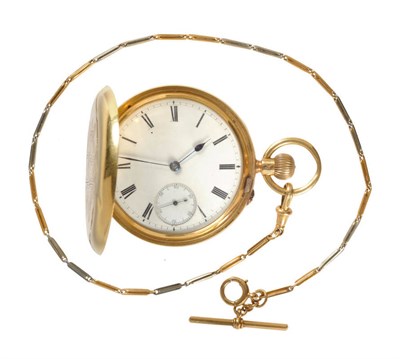 Lot 431 - An 18ct Gold Full Hunting Cased Keyless Lever Pocket Watch, 1897, gilt finished lever movement,...