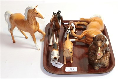 Lot 221 - A Beswick smoking monkey model 1049, 12cm height; with six various horses and dogs (7)