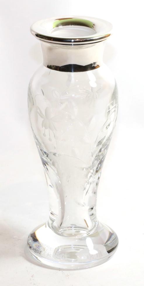 Lot 229 - An Elizabeth II silver-mounted glass vase, the mounts by Carrs, Sheffield, 2004, the glass cut...