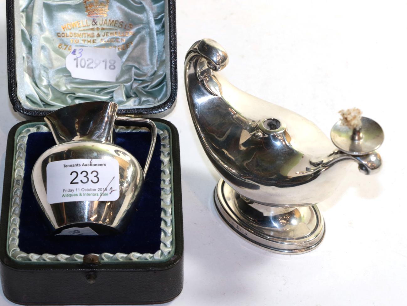 Lot 233 - An Edwardian silver table cigar lighter in the form of a Roman lamp, Birmingham, 1910 (missing...