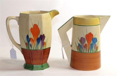 Lot 240 - ^ Two Clarice Cliff crocus pattern water jugs, 20cm and 18.5cm high