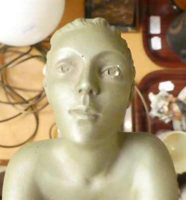 Lot 258 - An Art Deco plaster table lamp modelled as a nude lady, the base stamped R D 8147180, height 75cm