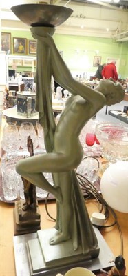 Lot 258 - An Art Deco plaster table lamp modelled as a nude lady, the base stamped R D 8147180, height 75cm