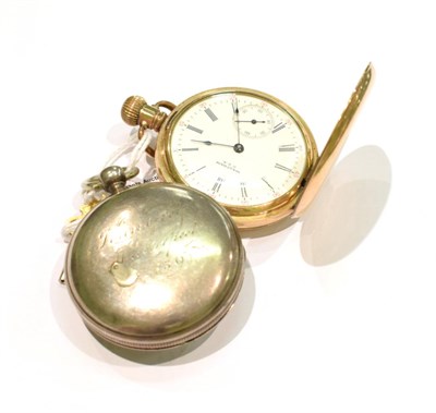 Lot 275 - A gold plated Waltham pocket watch, together with a 19th century silver pocket watch (a.f) (2)
