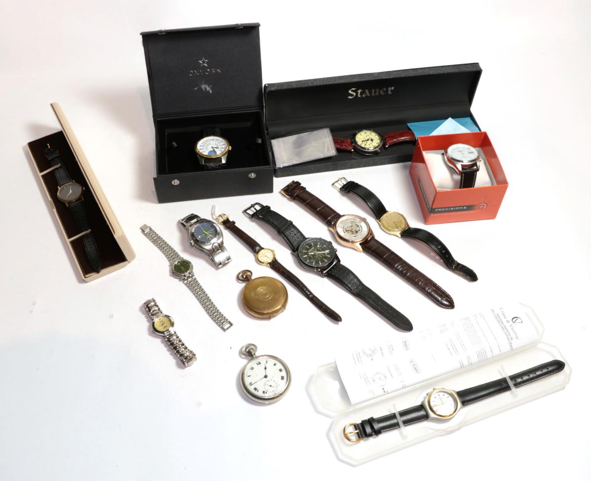 Lot 285 - A lady's Gucci wristwatch, a selection of modern wristwatches and two pocket watches