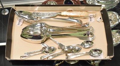 Lot 293 - A mixed lot of silver flatware, including: a pair of Fiddle pattern table-spoons, London,1833;...