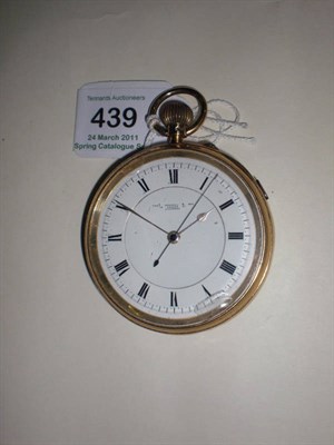 Lot 439 - An 18ct Gold Open Faced Keyless Lever Chronograph Pocket Watch, signed Thos Russell & Son, 12...