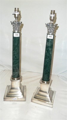 Lot 440 - A Pair of Corinthian Column Lamp Bases, 20th century, with foliage and scroll capitals and...