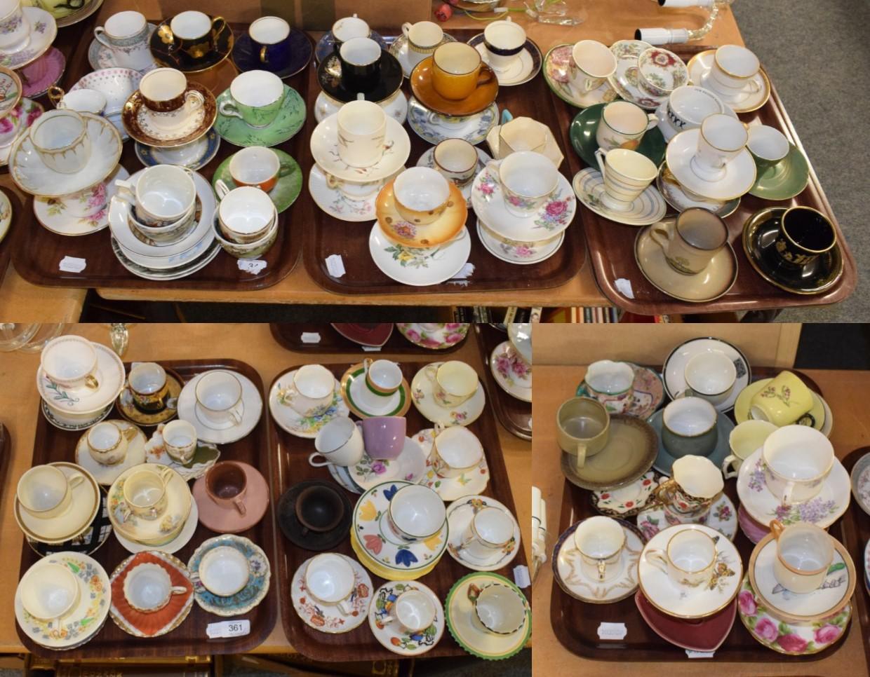 Lot 361 - Six trays of assorted 20th century coffee cans and saucers including examples by Crown Ducal;...
