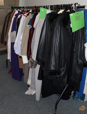 Lot 372 - Assorted circa 1950s and later gents and ladies costume including suits, crombie coat, gents...