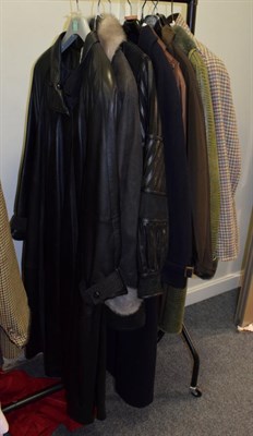 Lot 372A - Modern ladies winter coats including a Maviche swing style black leather and suede striped...