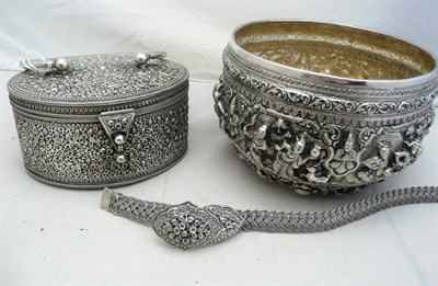 Lot 448 - A Burmese Silver Bowl, unmarked, circa 1890, circular chased with a frieze of dancing figures...